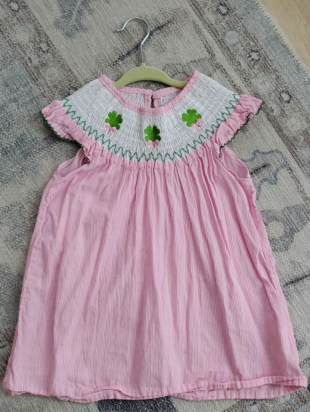 Pink Smocked Clover Shamrock Embroidered Toddler Girls Dress Sz2-3T